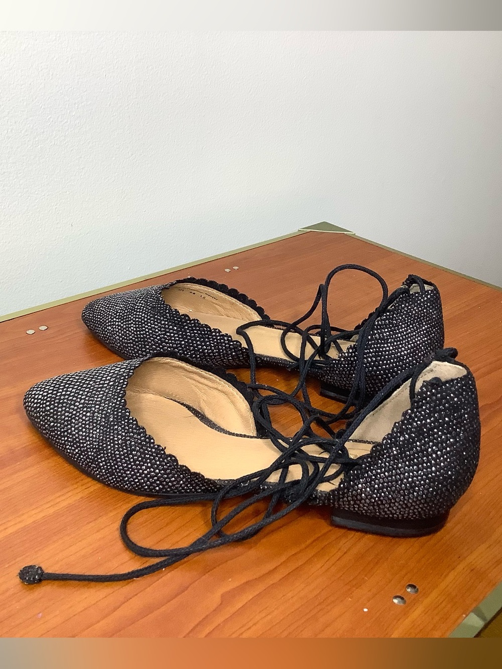 < Jack Rogers Camille Sparkle Lace-Up Pointed Toe Flats > - Picture 1 of 6